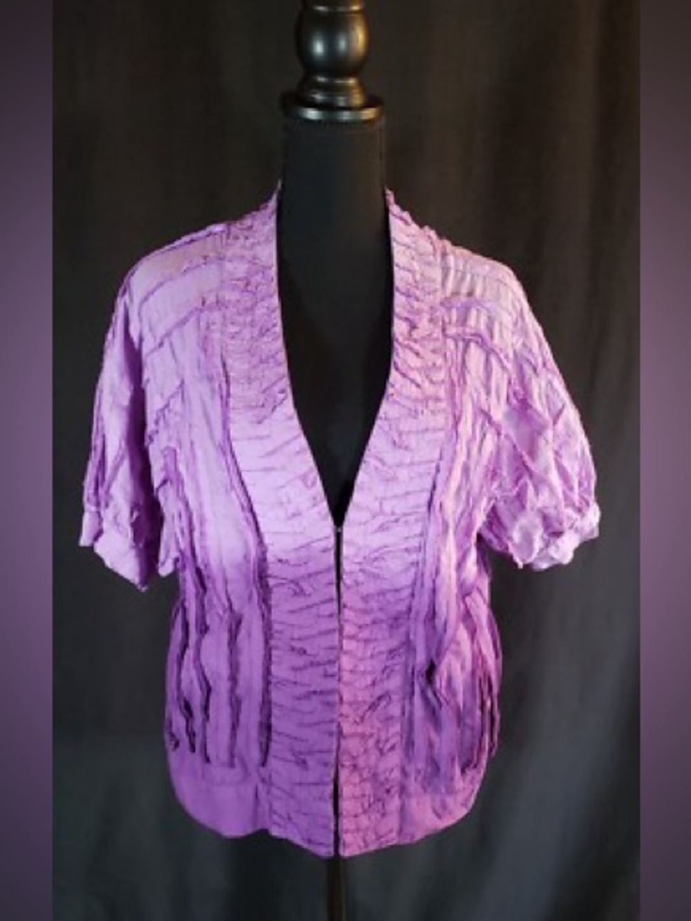 Vintage Requirements Purple Crinkle Ruffle Jacket Size Large Boho Cotton